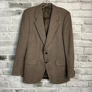 Vintage Tweed Blazer Sport Coat 38 Brown Herringbone Wool 90s Old Money Jacket